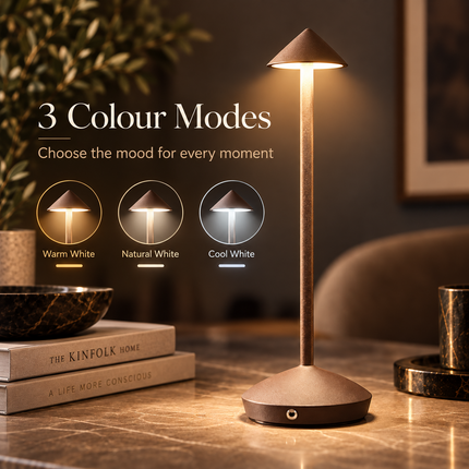 Cordless LED Touch Table Lamp 3W USB-C Rechargeable Dimmable 3 Colour Modes