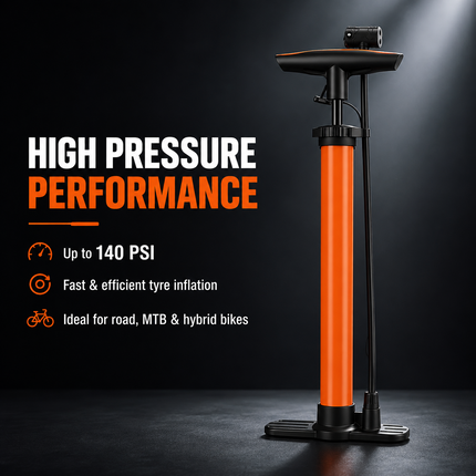 Bike Pump Bicycle Floor Air Pump With Gauge Presta & Schrader tire 140Psi