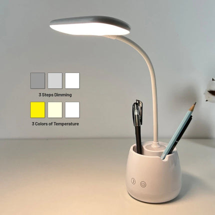 LED Desk Lamp Touch Control USB Charging Table Light with Pen & Phone Holder