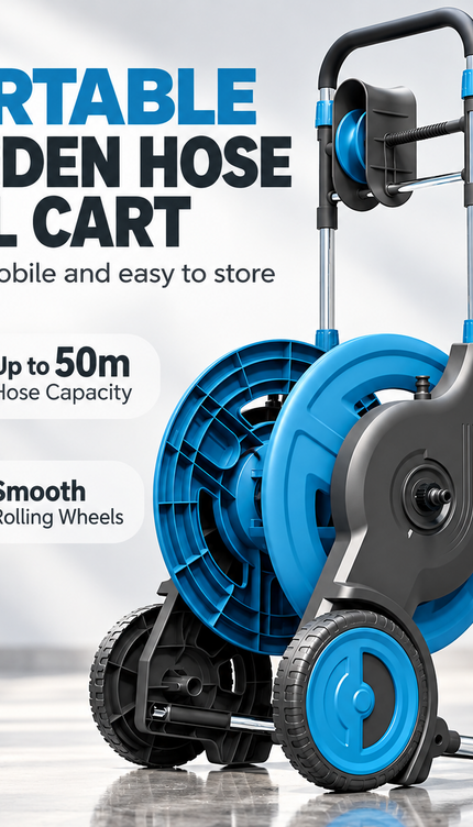 Garden Hose Reel Cart Wheels 50M Capacity Heavy Duty Garden Hose Holder Trolley