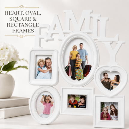 Family Photo Frame Collage White 6 Photos Multi Aperture Wall Hanging Display