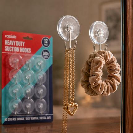 Suction Wall Hooks 12-Pack Clear Heavy Duty Holders
