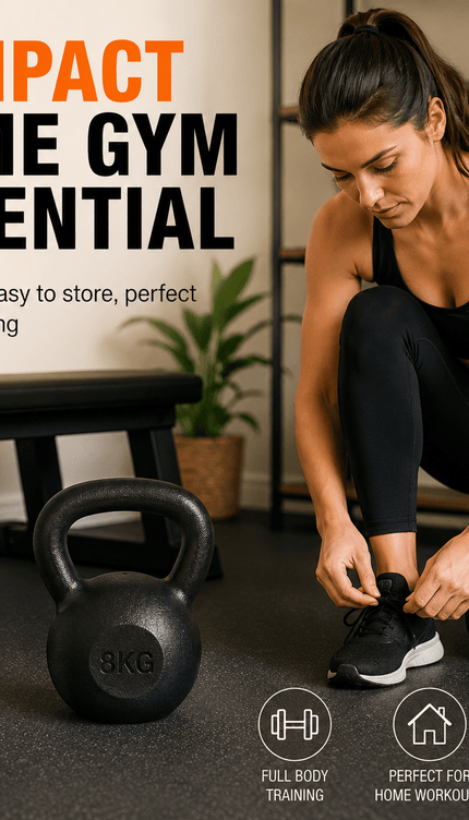 8kg Cast Iron Kettlebell, Black Strength Training Weight with Flat Base for Home Gym Workouts