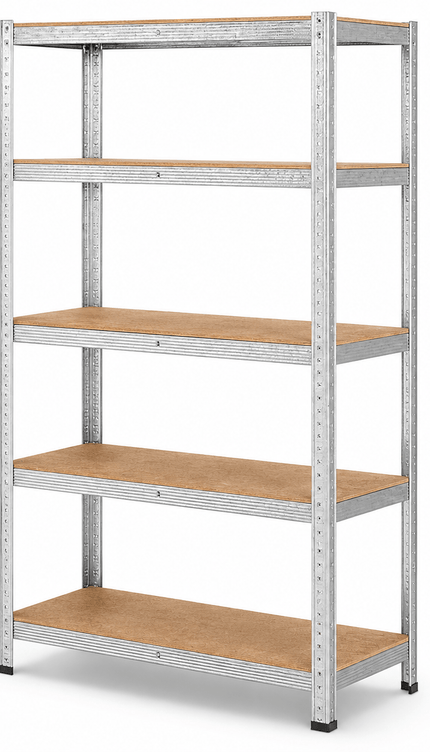 5 Tier Galvanised Steel Shelving Unit 150 x 70 x 30cm, Heavy Duty Adjustable Storage Rack for Garage, Workshop, Warehouse & Home Organisation, Silver, Pack of 1