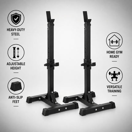 Multi Purpose Adjustable Barbell Rack and Squat Stand for Bench Press, Weight Lifting and Strength Training, Heavy Duty Home Gym Fitness Equipment with Adjustable Height and Stable Base for Men Women