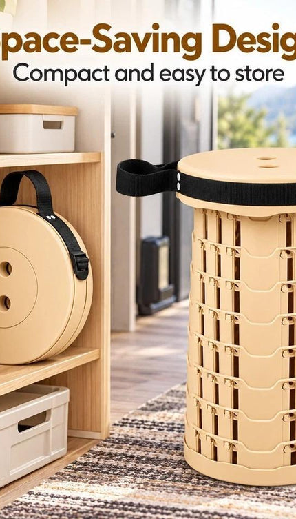 1pc Portable Telescopic Folding Stool, Adjustable Height Up to 45cm, Heavy Duty 250KG Capacity, Collapsible Retractable Camping Seat for Fishing, Hiking, Travel, Picnic, BBQ, Garden & Outdoor Activities, Beige