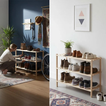 2 3 4 TIER SHOE RACK ORGANISER NATURAL SLATED WOOD FOOTWEAR STAND STORAGE SHELF