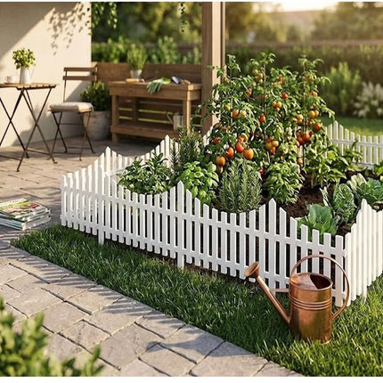 Garden Lawn Border Edge Fence Pack of 10 Plastic Wooden Effect Picket Edging Panels Path Landscape Decorative