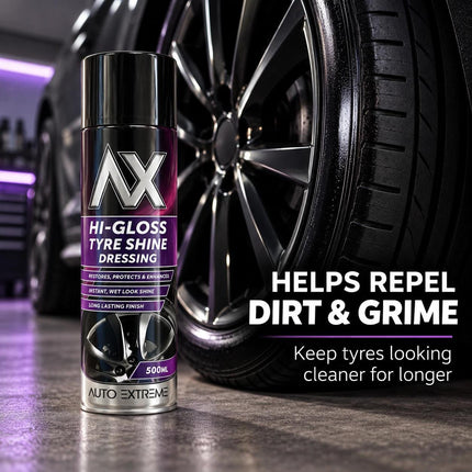 Tyre Shine Spray 500ml High Gloss Wet Look Tyre Dressing, Easy Aerosol Application – Pack of 1 or 2
