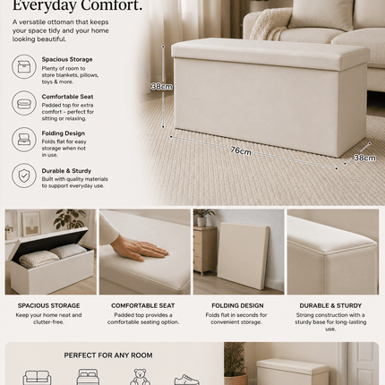 Folding Storage Box Faux Leather Home Footstool Ottoman Seat Stool Storage Box for Bedroom Living Room Toy Clothes Blanket Organisation