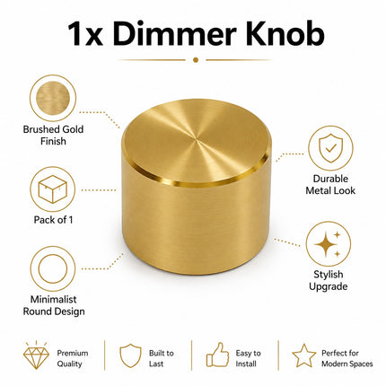 Universal Dimmer Light Switch Knob Polished Brass Gold Replacement Rotary Control Dial for Lamps Wall Switches Home Lighting Repair Accessory Easy Fit Durable Decorative Hardware Classic Round Design