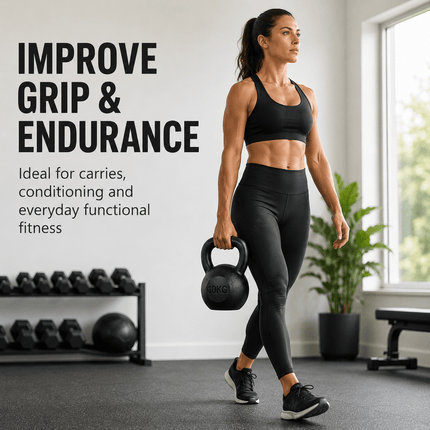 10kg Cast Iron Kettlebell, Black Strength Training Weight with Flat Base for Home Gym Workouts
