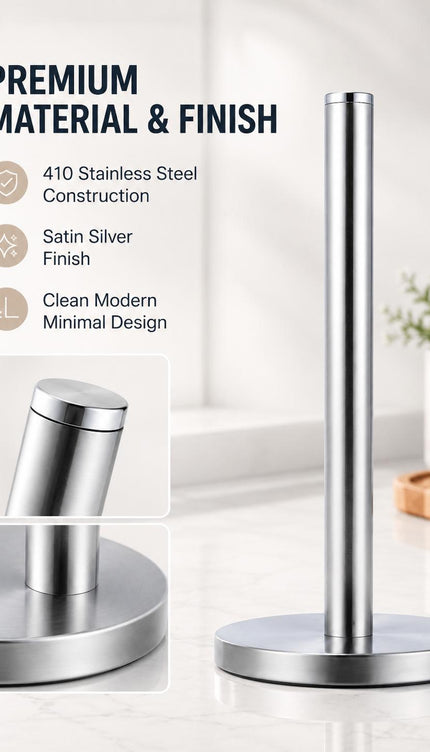 Kitchen Paper Roll Holder Pack of 2 Free Standing Silver Stainless Steel