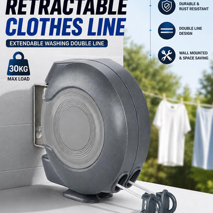 Retractable Clothes Reel Wall Mounted Drying Line 12m 15m 26m 30m Indoor Outdoor Laundry Airer Space Saving