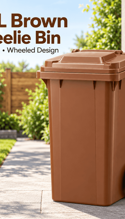 100L Brown Wheelie Bin with Lid & Wheels Outdoor Plastic Rubbish Dustbin