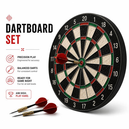 17" Double Sided Dart Board Set with 6 Darts for Indoor Play Classic Round Target Game for Family Fun & Parties Easy to Hang & Clear Scoring Layout