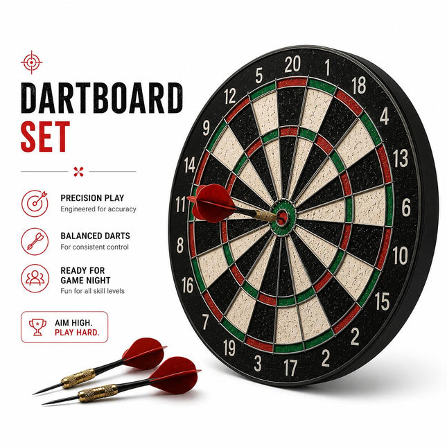 17" Double Sided Dart Board Set with 6 Darts for Indoor Play Classic Round Target Game for Family Fun & Parties Easy to Hang & Clear Scoring Layout