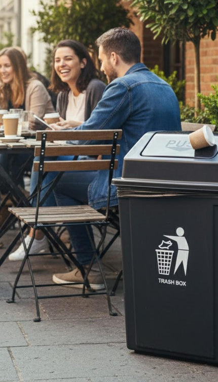 Large Plastic Swing Lid Trash Can Bin – Black Push Top Kitchen Rubbish & Recycling Waste Dustbin for Home, Office or Utility Room