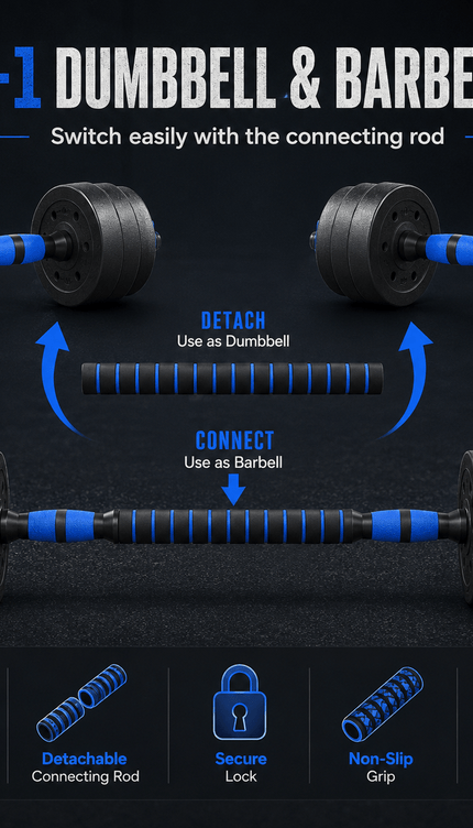 40kg Adjustable Dumbbell & Barbell Set with Push-Up Bars