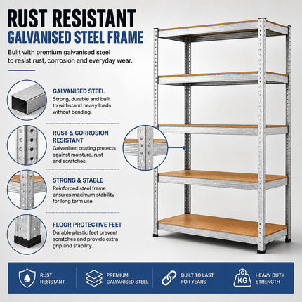 5 Tier Heavy Duty Storage Rack with Adjustable Shelves Durable Sturdy Galvanised Steel Shelving Unit for Home Garage Office Industrial Warehouse Organiser High-Quality Household Storage Solution for Maximum Efficiency