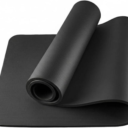 Yoga Mat 10mm Thick Non Slip PVC Pilates Gym Exercise Workout Mat Black 183x61cm