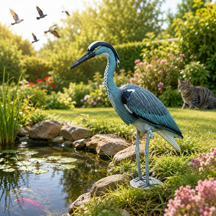 Realistic Heron Bird Scarer Decoy Garden Ornament for Pest Control, Pond, Pigeon, Bird & Cat Repellent
