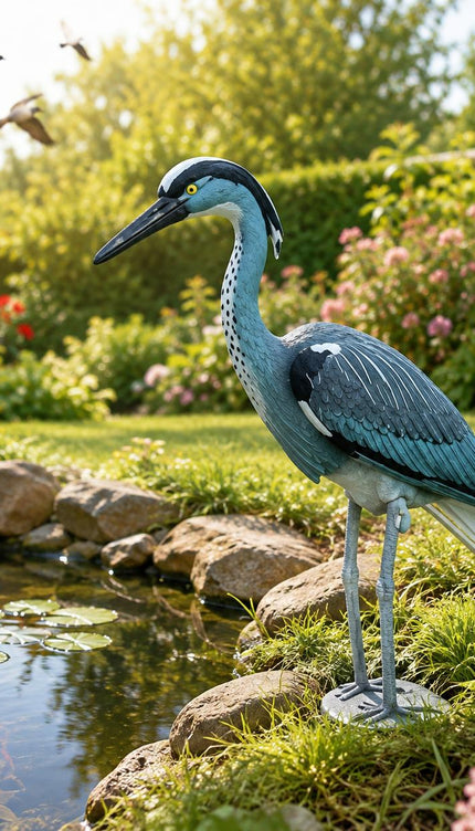 Realistic Heron Bird Scarer Decoy Garden Ornament for Pest Control, Pond, Pigeon, Bird & Cat Repellent