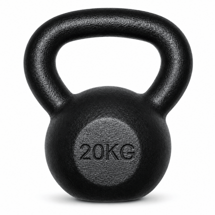 20kg Cast Iron Kettlebell, Black Strength Training Weight with Flat Base for Home Gym Workouts