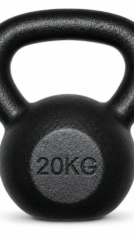 20kg Cast Iron Kettlebell, Black Strength Training Weight with Flat Base for Home Gym Workouts