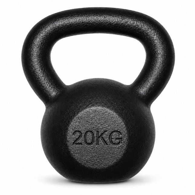 20kg Cast Iron Kettlebell, Black Strength Training Weight with Flat Base for Home Gym Workouts