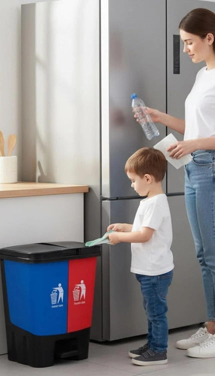 20L Double Compartment Recycling Pedal Bin – Blue & Red