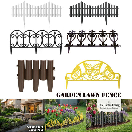 Garden Lawn Border Edge Fence Pack of 10 Plastic Wooden Effect Picket Edging Panels Path Landscape Decorative