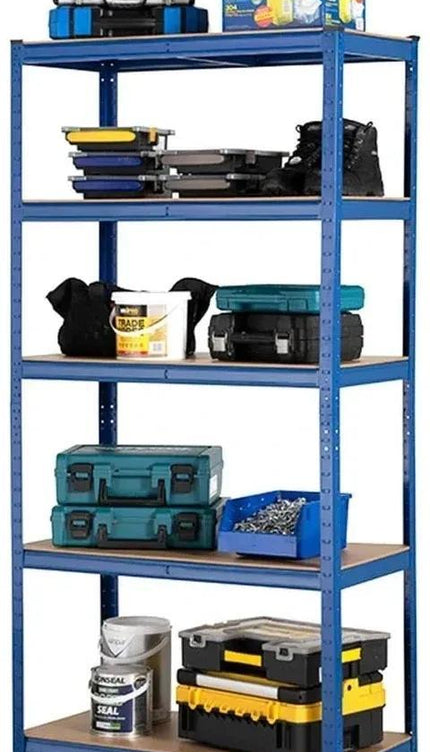 5 Tier Blue Storage Rack Heavy Duty Galvanised Steel Shelving Unit Garage Warehouse Workshop Home Office Utility Room Durable Sturdy