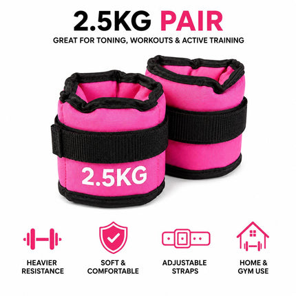 Pink Adjustable Ankle & Wrist Weights – Pair (0.5kg–3kg)