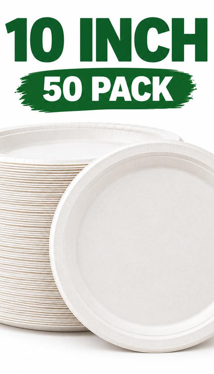 50 Pack Disposable Plates , Biodegradable Sugarcane for Parties, BBQs & Picnics, Choice of 7, 9 or 10 Inch