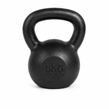 8kg Cast Iron Kettlebell, Black Strength Training Weight with Flat Base for Home Gym Workouts