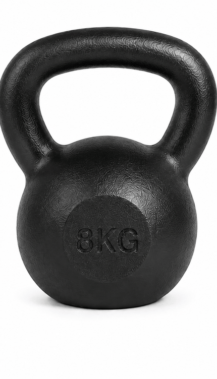 8kg Cast Iron Kettlebell, Black Strength Training Weight with Flat Base for Home Gym Workouts