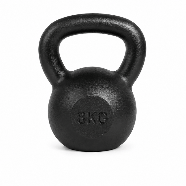 8kg Cast Iron Kettlebell, Black Strength Training Weight with Flat Base for Home Gym Workouts