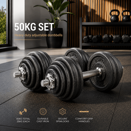 Adjustable Dumbbell Barbell Weight Set Cast Iron 15KG 20KG 30KG 50KG Home Gym
