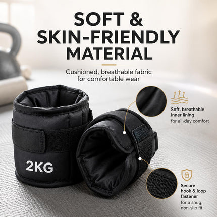 Black Ankle Wrist Weights Pair Adjustable Straps for Walking Running Yoga Gym Fitness Training 0.5kg-3kg