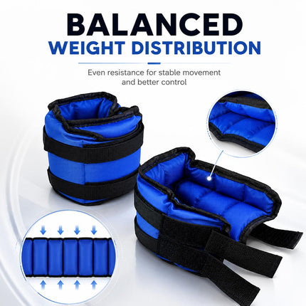 Blue Adjustable Ankle & Wrist Weights – Pair (0.5kg–3kg)