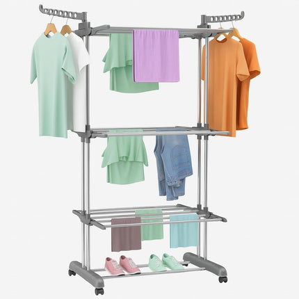 Indoor Outdoor Clothes Airer Drying Rack with Shoe Shelf – Space Saving Laundry Stand