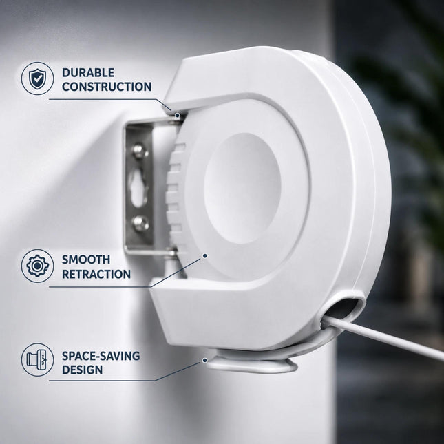 15m Retractable Clothes Line 15KG Heavy Duty Wall Mounted Washing Line for Indoor & Outdoor Use