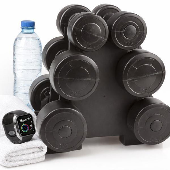 12kg Dumbbell Weight Set with Stand Rack – Includes Pair of 1kg, 2kg & 3kg Dumbbells. Perfect for Home and Gym Workouts. Compact, Durable, and Ideal for Strength Training, Toning, and Fitness Routines