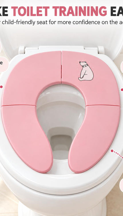Folding Potty Training Seat for Toddlers, Portable Kids Toilet Trainer with Non Slip Design, Compact Travel Toilet Seat for Boys & Girls, Pink