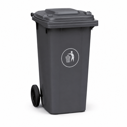 100L Grey Wheelie Bin with Lid, Rubber Wheels & Push Handle, Heavy Duty HDPE Wheeled Rubbish Bin for Home, Garden, Garage & Workplace, 74 × 53 × 45 cm