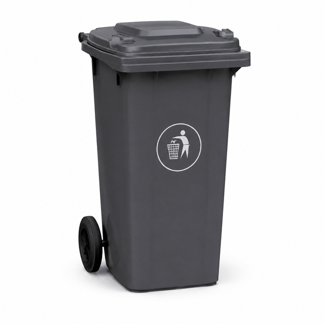 100L Grey Wheelie Bin with Lid, Rubber Wheels & Push Handle, Heavy Duty HDPE Wheeled Rubbish Bin for Home, Garden, Garage & Workplace, 74 × 53 × 45 cm