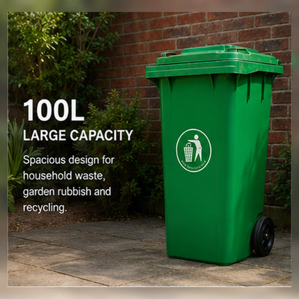 100L Wheelie Bin with Wheels | Large Outdoor Rubbish Bin for Home Garden Garage | Waste Storage Solution