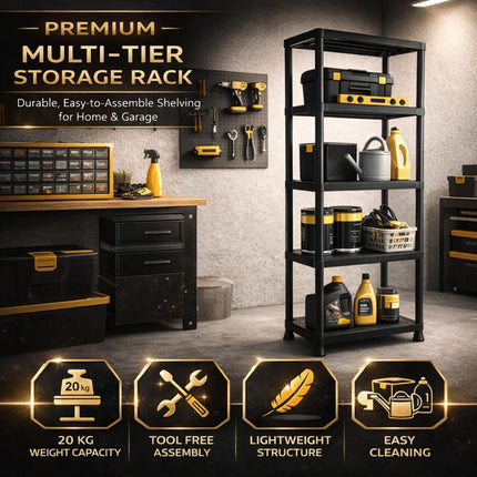 Plastic 4/5 Tier Storage Rack Freestanding Garage Shelving Unit Durable Utility Shelf Organizer for Shed Home & Warehouse Strong Multi-Purpose Rack for Tools & Boxes Easy Assembly