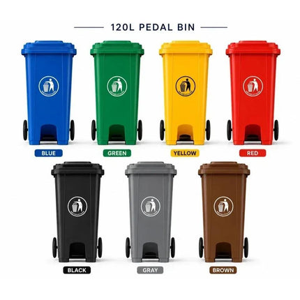 Wheelie Bin 100L 120L Waste Rubbish Dustbin with Lid Rubber Wheels